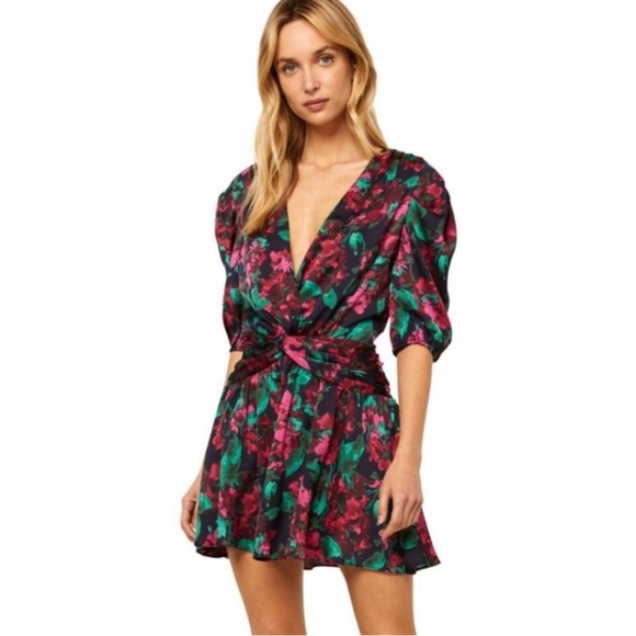 MISA Los Angeles Narcissa Dress Holiday Red Green Floral print Size XS - Picture 1 of 8